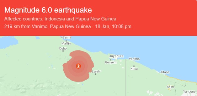 इंडोनेशिया के पापुआ में जोरदार 6.0 तीव्रता का भूकंप