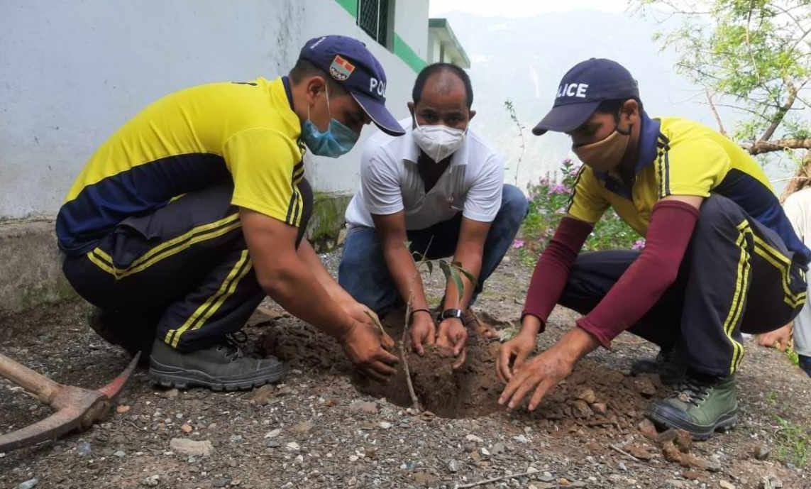 एसडीआरएफ ने व्यासी गांव व स्कूल में किया वृक्षारोपण