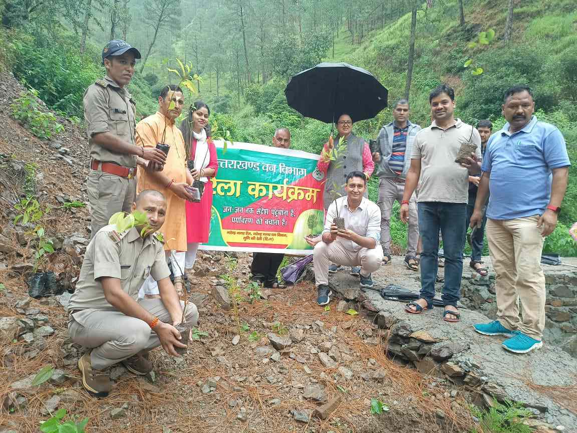 भारी बारिश में पौधरोपण करते हुए मनाया हरेला पर्व