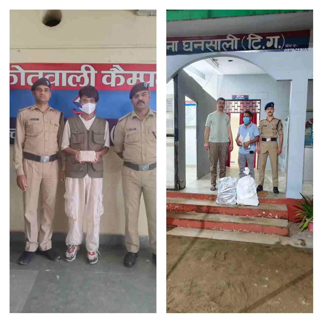 टिहरी पुलिस का नशे के खिलाफ अभियान जारी, चरस और अवैध शराब के साथ दो गिरफ्तार